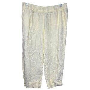 J JILL LOVE LINEN PANTS WIDE LEGS CROPPED Butter Yellow LAGENLOOK MINIMALIST Med